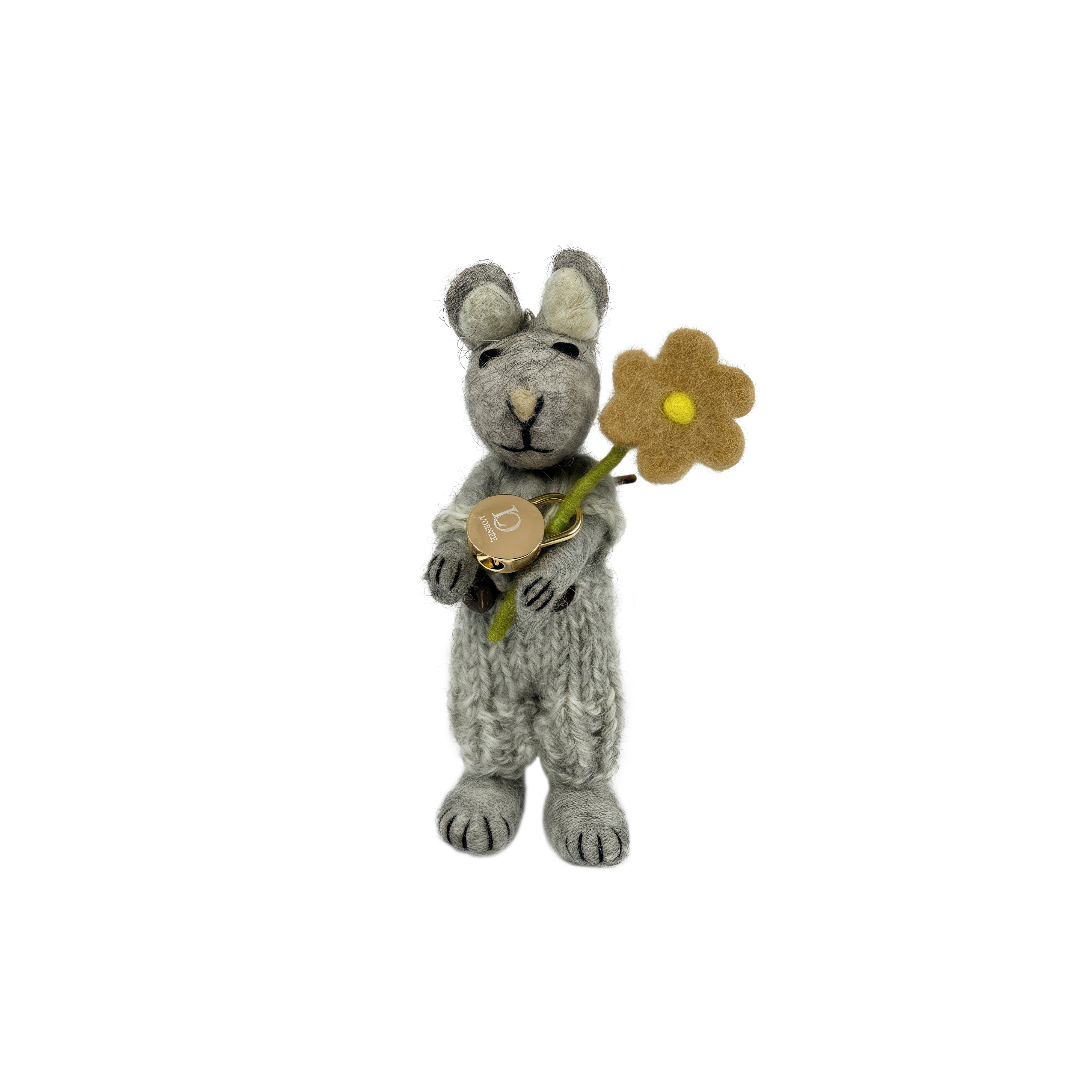 GRAY MOUSE WITH FLOWER felt CHARM