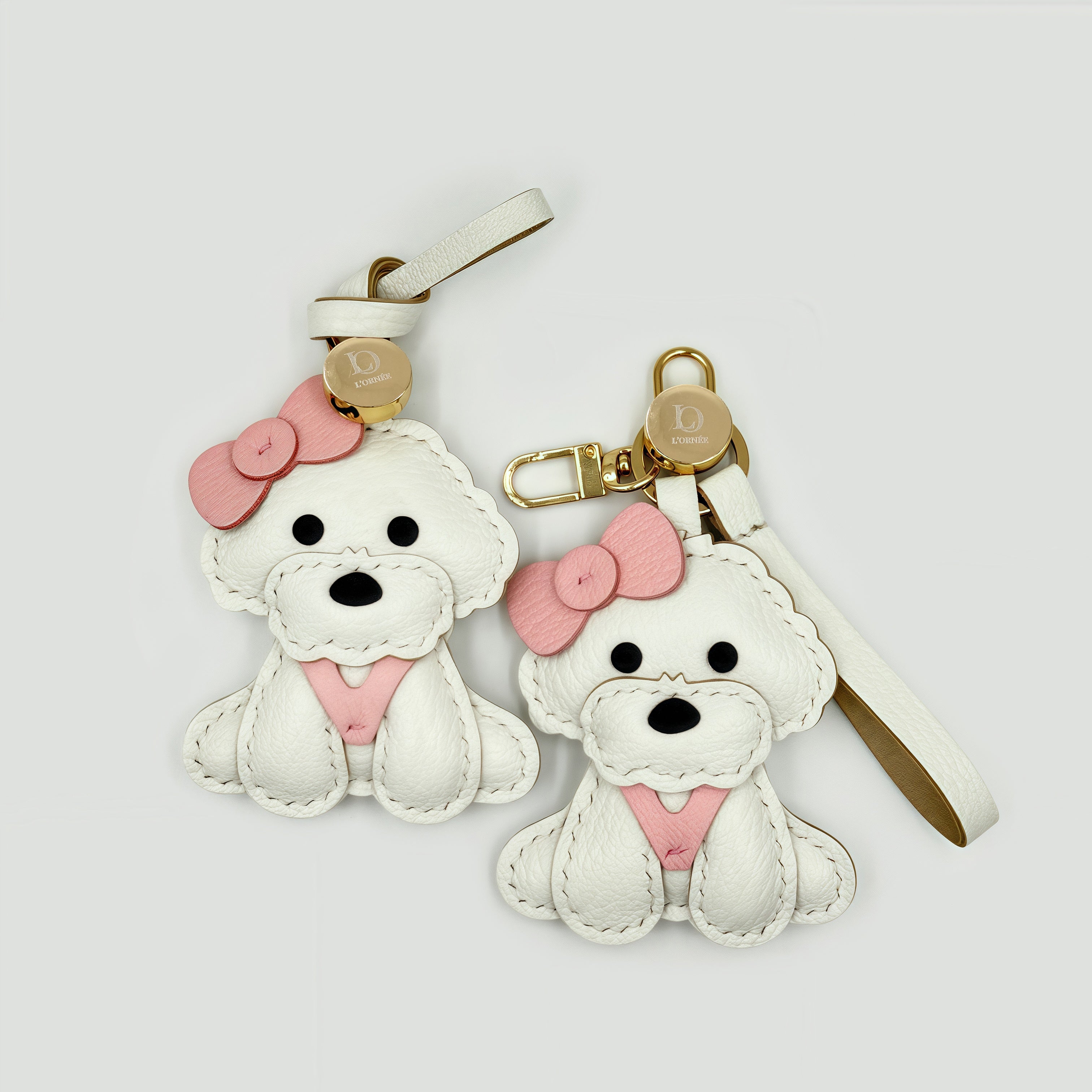 PINK BOW BICHON keychains