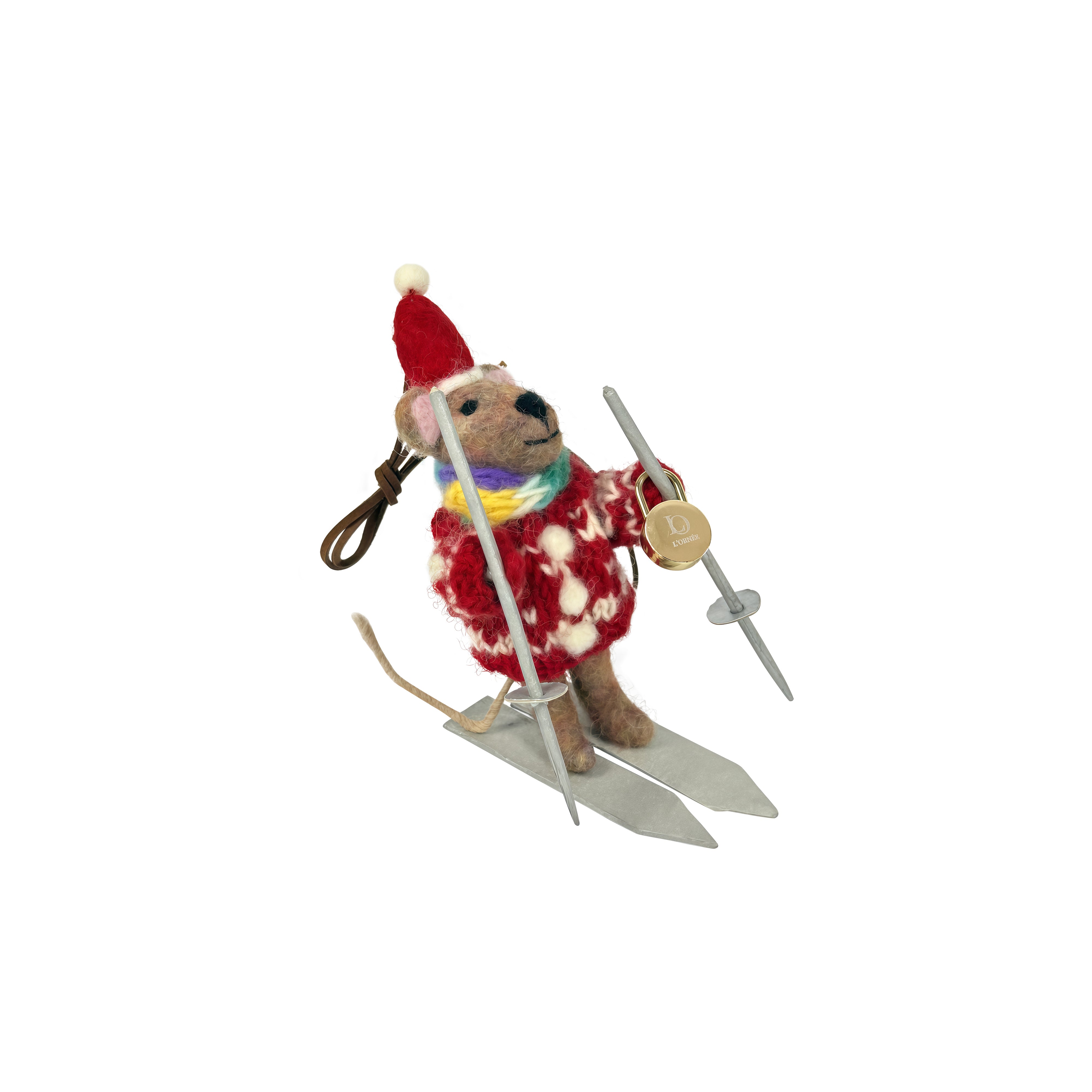  SANTA SKIER MOUSE  felt charm