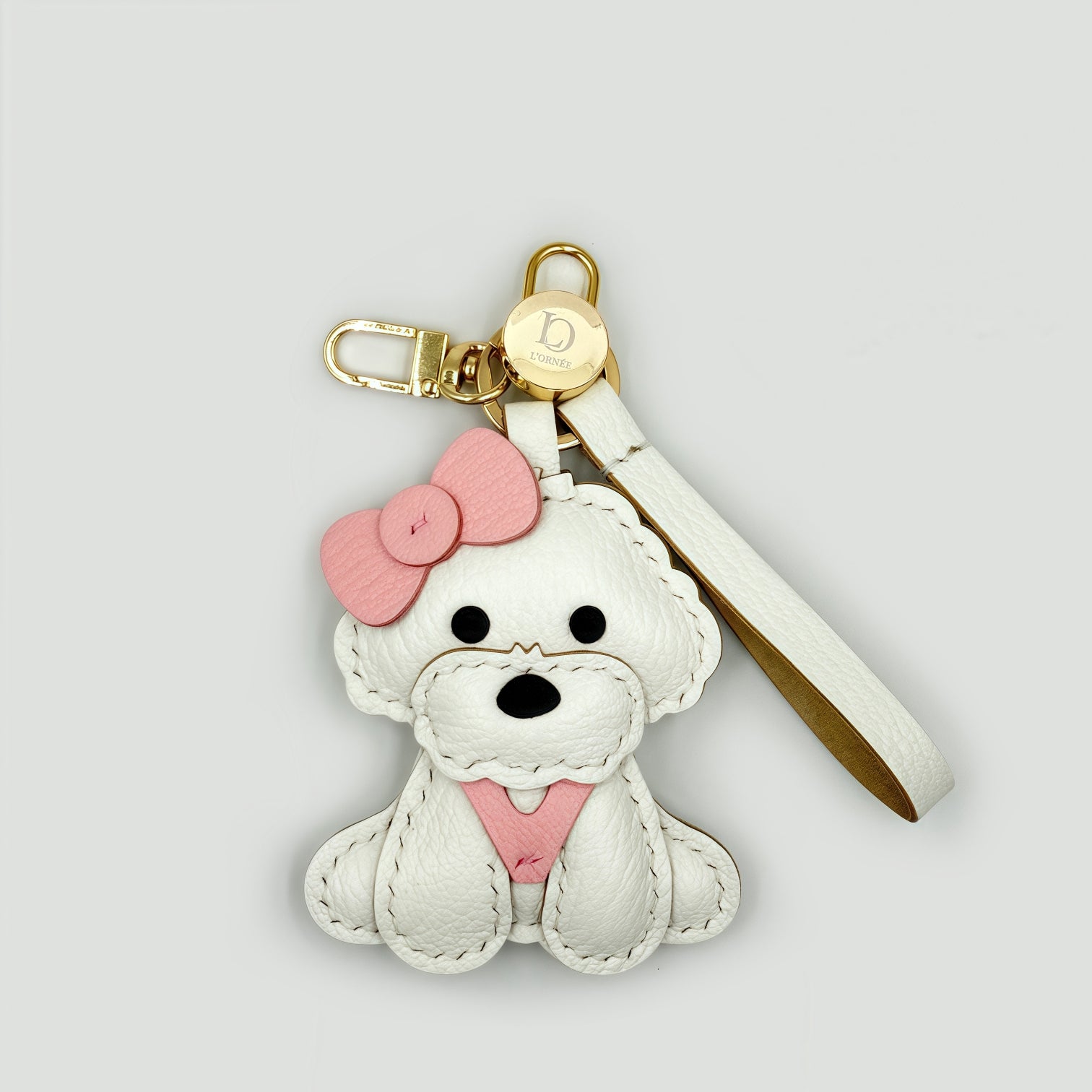 PINK BOW BICHON CHARM keyrings