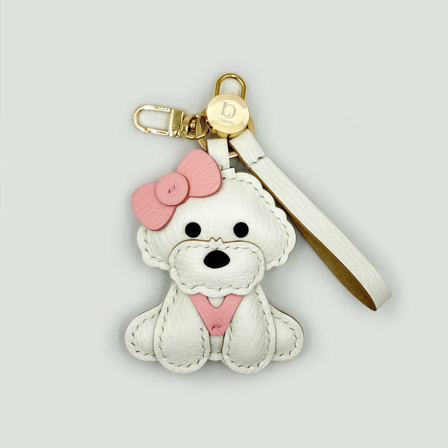 PINK BOW BICHON CHARM keyrings